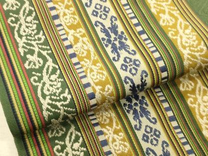 平和屋着物●本場筑前博多織　半幅帯　幾何学間道　証紙付き　正絹　逸品　CABK6191ak