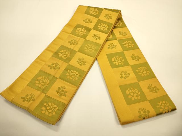 平和屋着物●本場筑前博多織　半幅帯　原田織物謹製　市松花文　証紙付き　正絹　逸品　CABK6193ak