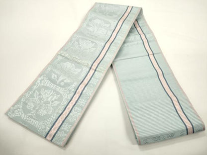 平和屋着物●本場筑前博多織　半幅帯　草花文　正絹　逸品　CABK6196ak