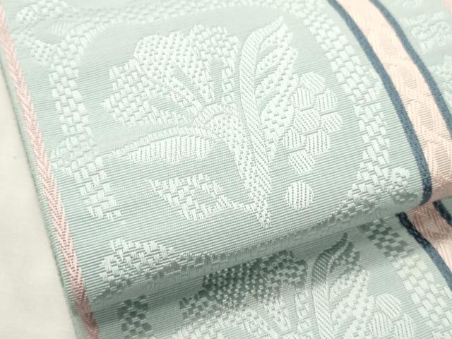 平和屋着物●本場筑前博多織　半幅帯　草花文　正絹　逸品　CABK6196ak