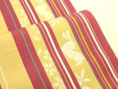 平和屋着物●本場筑前博多織　半幅帯　花兎/花うさぎ　証紙付き　正絹　逸品　CABK6200ak