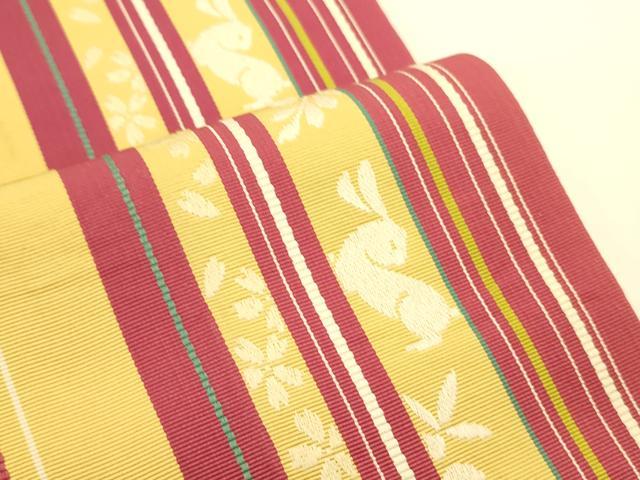 平和屋着物●本場筑前博多織　半幅帯　花兎/花うさぎ　証紙付き　正絹　逸品　CABK6200ak