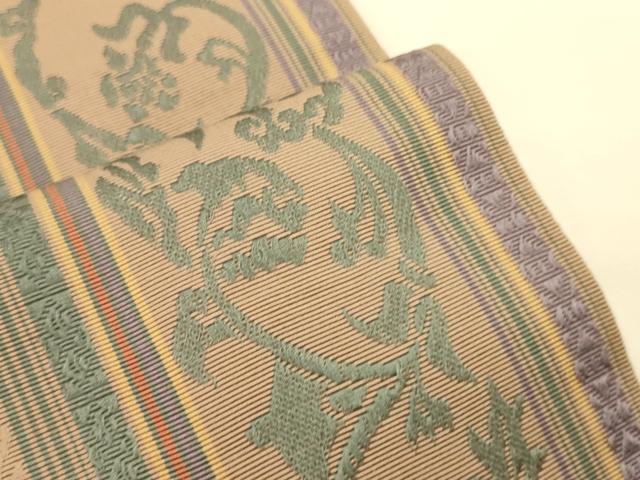 平和屋着物●本場筑前博多織　半幅帯　花唐草間道　正絹　逸品　CABK6202ak