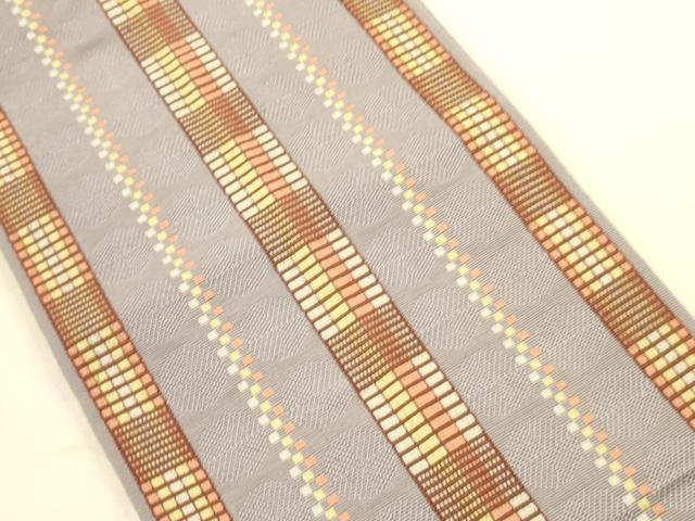 平和屋着物●本場筑前博多織　半幅帯　井上絹織謹製　間道　証紙付き　正絹　逸品　CABK6205ak