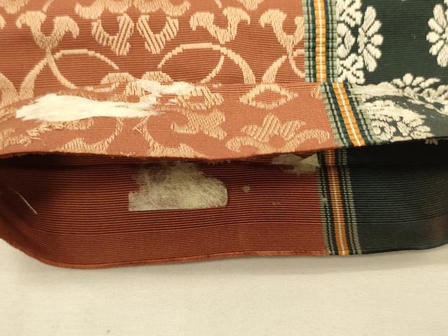 平和屋着物●本場筑前博多織　半幅帯　抽象間道　正絹　逸品　CABK6206ak