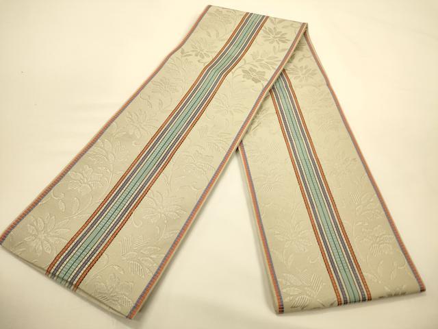 平和屋着物●本場筑前博多織　半幅帯　草花間道　正絹　逸品　CABK6208ak