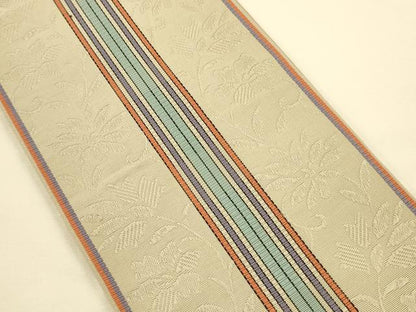 平和屋着物●本場筑前博多織　半幅帯　草花間道　正絹　逸品　CABK6208ak