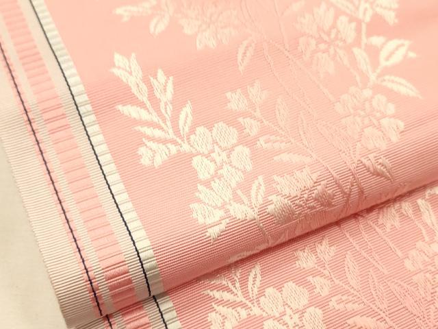 平和屋着物●本場筑前博多織　両面　半幅帯　草花文　証紙付き　正絹　逸品　未使用　CABK6212ak