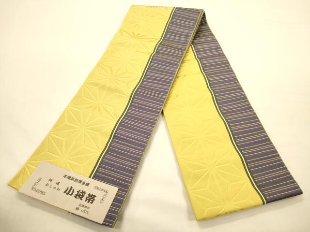 平和屋着物●本場筑前博多織　半幅帯　井上絹織謹製　麻の葉間道　証紙付き　正絹　逸品　未使用　CABK6213ak