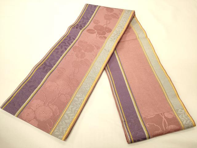 平和屋着物●本場筑前博多織　半幅帯　大倉織工場謹製　草花間道　証紙付き　正絹　逸品　CABK6216ak