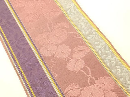 平和屋着物●本場筑前博多織　半幅帯　大倉織工場謹製　草花間道　証紙付き　正絹　逸品　CABK6216ak