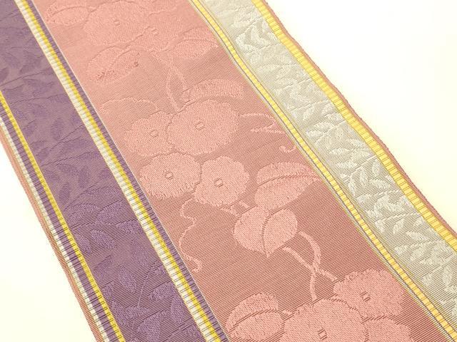 平和屋着物●本場筑前博多織　半幅帯　大倉織工場謹製　草花間道　証紙付き　正絹　逸品　CABK6216ak
