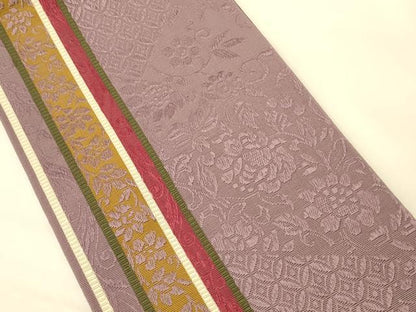 平和屋着物●本場筑前博多織　半幅帯　井上絹織謹製　花唐草間道　証紙付き　正絹　逸品　CABK6218ak