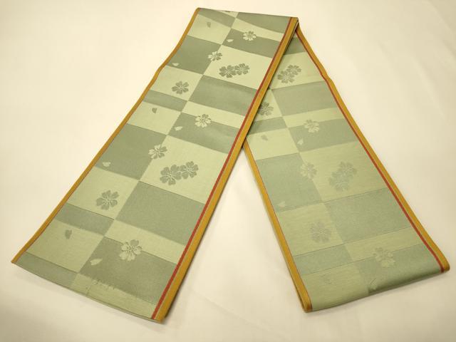 平和屋着物●本場筑前博多織　半幅帯　市松舞桜文　正絹　逸品　CABK6225ak