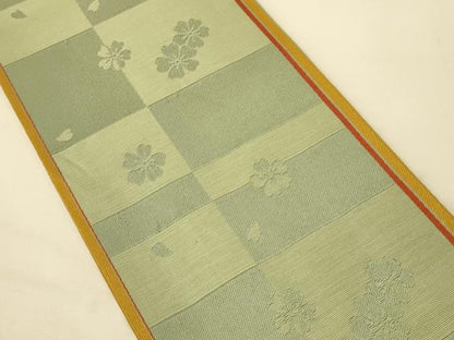 平和屋着物●本場筑前博多織　半幅帯　市松舞桜文　正絹　逸品　CABK6225ak