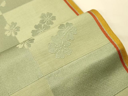 平和屋着物●本場筑前博多織　半幅帯　市松舞桜文　正絹　逸品　CABK6225ak
