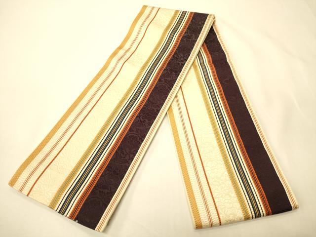 平和屋着物●本場筑前博多織　半幅帯　草花間道　正絹　逸品　CABK6229ak