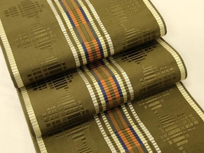 平和屋着物●本場筑前博多織　半幅帯　井上絹織謹製　間道　証紙付き　正絹　逸品　CABK6233ak