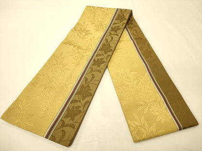 平和屋着物●本場筑前博多織　半幅帯　枝花間道　正絹　逸品　CABK6239ak
