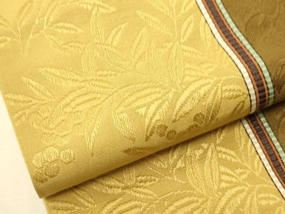 平和屋着物●本場筑前博多織　半幅帯　枝花間道　正絹　逸品　CABK6239ak