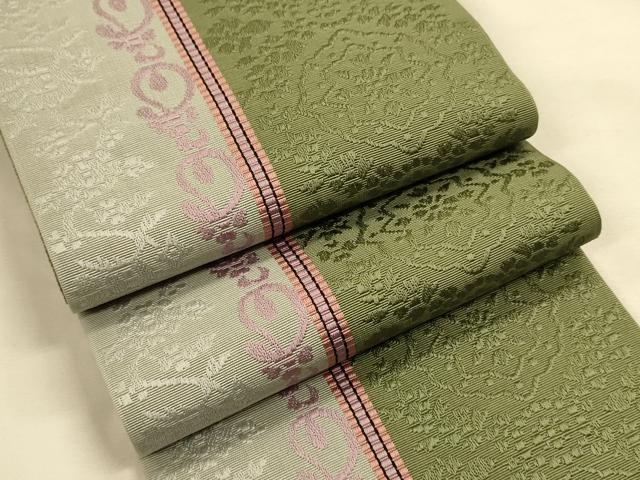 平和屋着物●本場筑前博多織　半幅帯　花間道　証紙付き　正絹　逸品　CABK6242ak