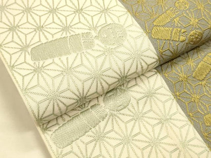 平和屋着物●本場筑前博多織　半幅帯　小野和也作　麻の葉こけし文　証紙付き　正絹　逸品　CABK6243ak