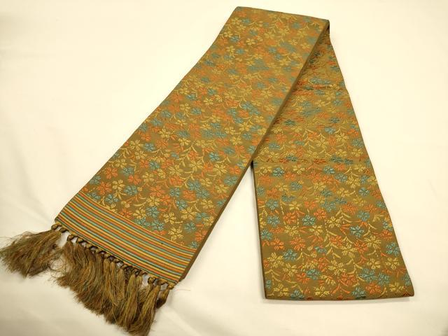 平和屋着物●本場筑前博多織　半幅帯　草花文　正絹　逸品　CABK6245ak