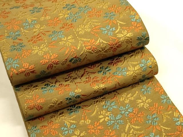 平和屋着物●本場筑前博多織　半幅帯　草花文　正絹　逸品　CABK6245ak
