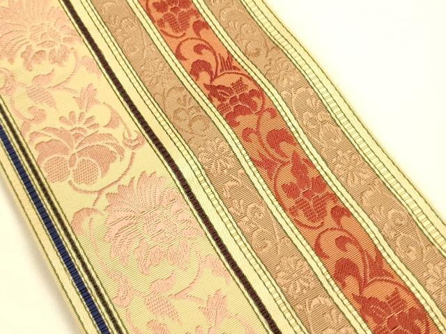 平和屋着物●本場筑前博多織　半幅帯　井上絹織謹製　花唐草間道　証紙付き　正絹　逸品　CABK6248ak