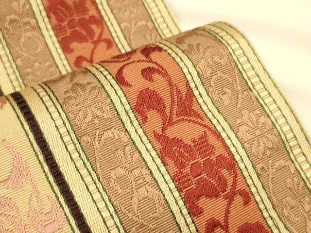 平和屋着物●本場筑前博多織　半幅帯　井上絹織謹製　花唐草間道　証紙付き　正絹　逸品　CABK6248ak