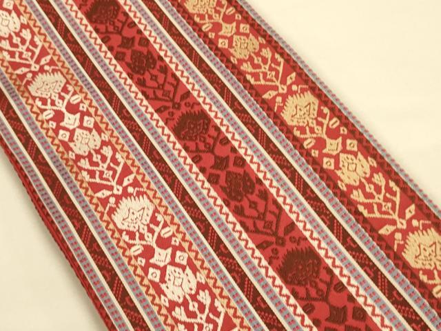 平和屋着物●本場筑前博多織　半幅帯　草花間道　正絹　逸品　CABK6250ak