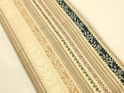 平和屋着物●本場筑前博多織　半幅帯　花間道　正絹　逸品　CABK6251ak