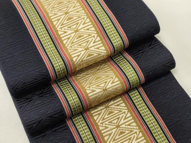 平和屋着物●本場筑前博多織　半幅帯　幾何学間道　正絹　逸品　CABK6256ak