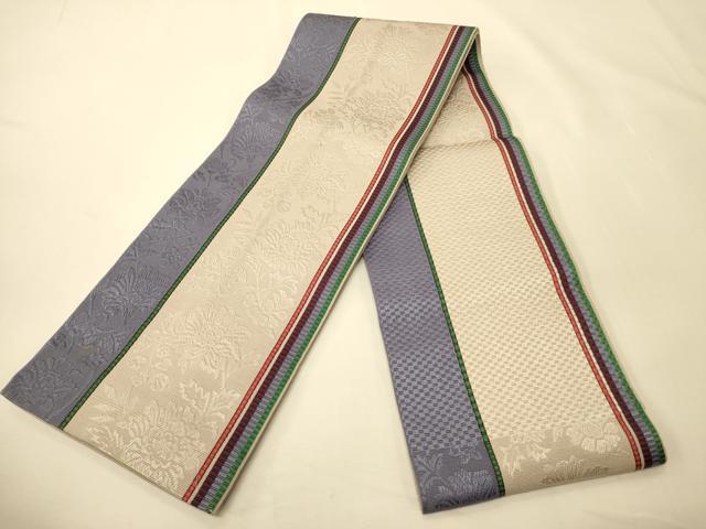 平和屋着物●本場筑前博多織　半幅帯　井上絹織謹製　枝花間道　証紙付き　正絹　逸品　CABK6264ak