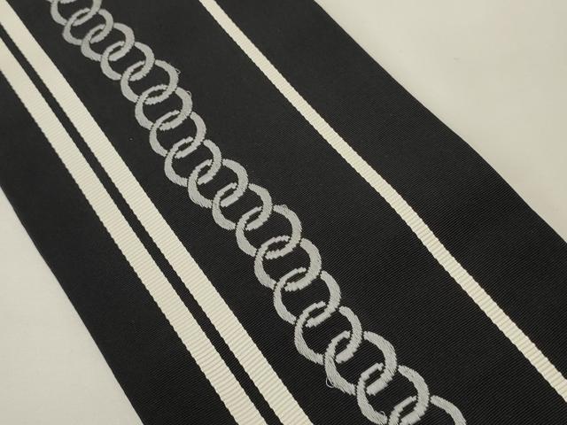 平和屋着物●本場筑前博多織　半幅帯　抽象文　黒地　正絹　逸品　CABK6266ak