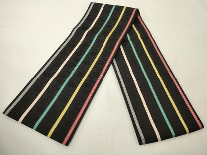 平和屋着物●本場筑前博多織　半幅帯　花間道　黒地　正絹　逸品　CABK6270ak