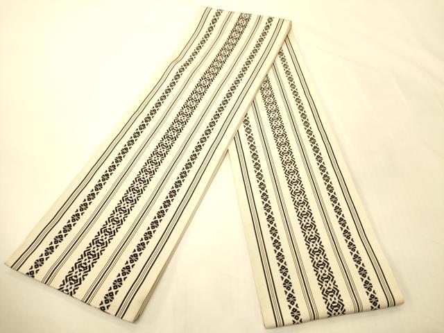 平和屋着物●本場筑前博多織　両面　半幅帯　献上柄/縞　正絹　逸品　CABK6272ak