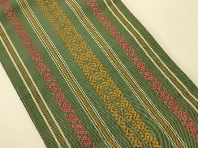 平和屋着物●本場筑前博多織　両面　半幅帯　大倉織工場謹製　献上柄/縞　証紙付き　正絹　逸品　CABK6274ak