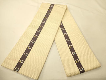 平和屋着物●本場筑前博多織　半幅帯　幾何学間道　正絹　逸品　CABK6278ak
