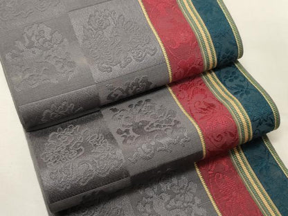 平和屋着物●本場筑前博多織　半幅帯　花兎/花うさぎ　正絹　逸品　CABK6288ak