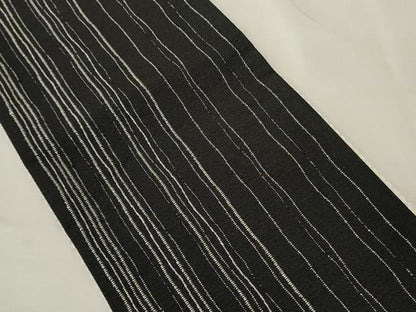 平和屋着物●両面　半幅帯　夢工房　縞/幾何学文　黒地　未使用　CABK6305ak