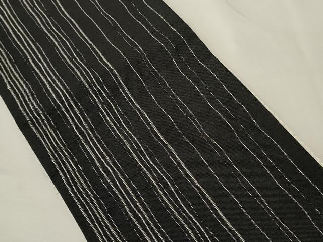 平和屋着物●両面　半幅帯　夢工房　縞/幾何学文　黒地　未使用　CABK6305ak