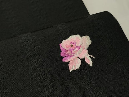 平和屋着物●半幅帯　刺繍　花間道　黒地　CABK6308ak