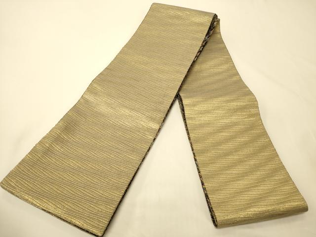 平和屋着物●両面　半幅帯　組織　斜線文/霞文　金銀糸　正絹　逸品　未使用　CABK6313ak