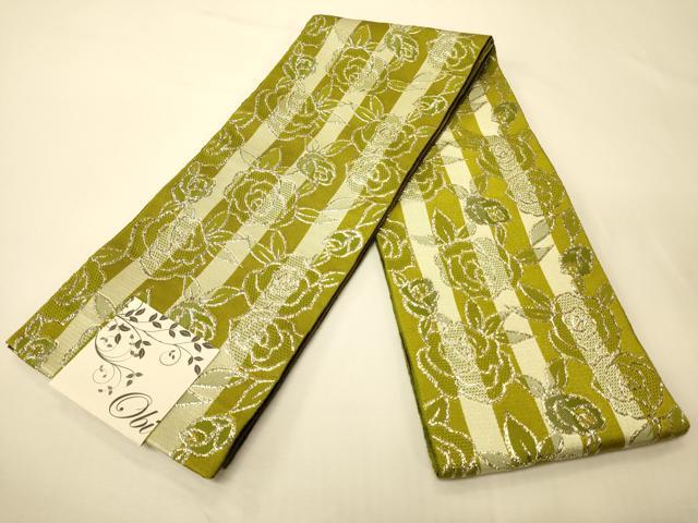 平和屋着物●両面　半幅帯　草花文/鱗文　金銀糸　未使用　CABK6318ak