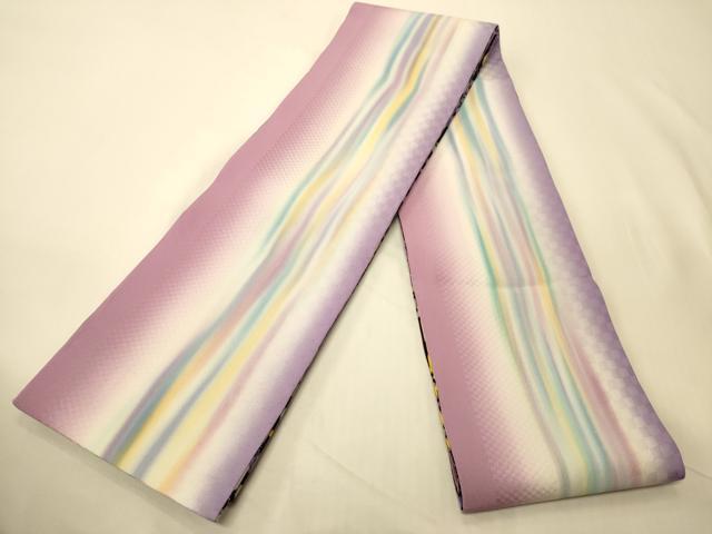 平和屋着物●両面　半幅帯　花鳥文/縞　上代33万円　正絹　逸品　未使用　CABK6323ak