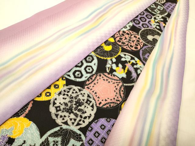 平和屋着物●両面　半幅帯　花鳥文/縞　上代33万円　正絹　逸品　未使用　CABK6323ak