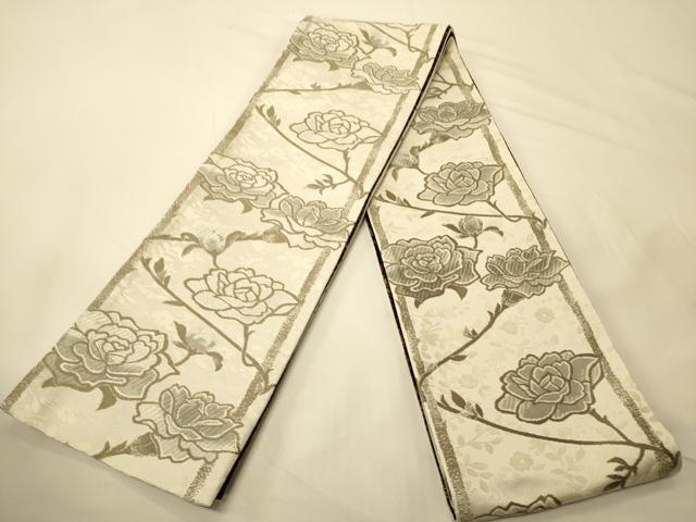 平和屋着物●両面　半幅帯　枝花文/花尽し文　正絹　逸品　CABK6326ak