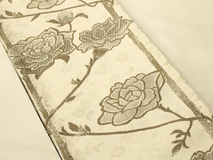平和屋着物●両面　半幅帯　枝花文/花尽し文　正絹　逸品　CABK6326ak