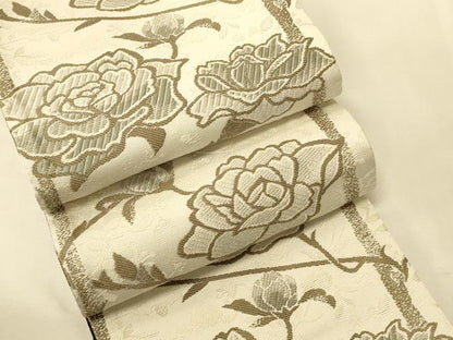 平和屋着物●両面　半幅帯　枝花文/花尽し文　正絹　逸品　CABK6326ak
